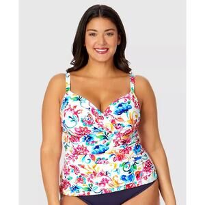 Anne Cole Plus Size Paisley Underwire Surplice Tankini Top, Multi Size 16W 0331